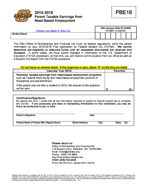 2015-2016 Parent Taxable Earnings Form