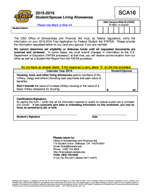 2015-2016 SCA16 Student/Spouse Living Allowances