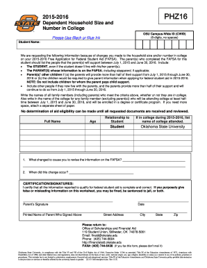2015-2016 PHZ16 Dependent Household Size Form