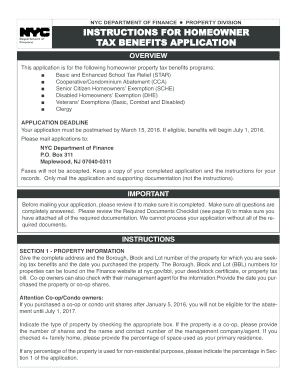 NYC Homeowner Property Tax Benefits Application