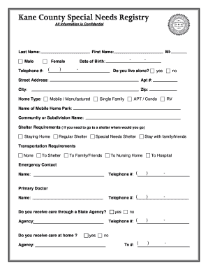 Kane County Special Needs Registry Form