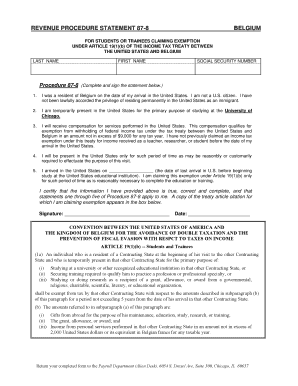 US Belgium Tax Treaty Exemption Form 87-8