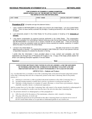 Revenue Procedure Statement 87-8 Netherlands