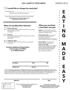 Meal Plan Change Request Form