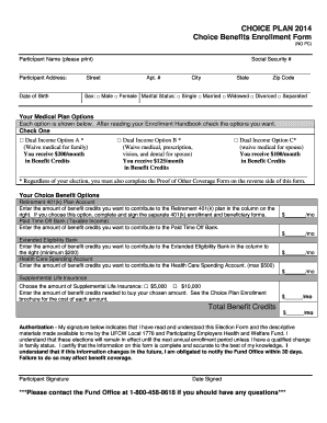 Sample catering proposal - Choice Benefits Enrollment Form - ufcw1776benefitfunds