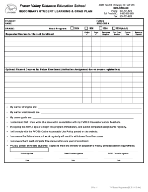 Secondary Student Learning and Grad Plan