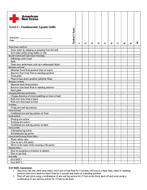Level 2 Swimming Skills Assessment Form