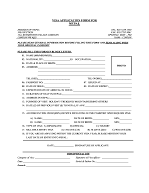 Nepal Visa Application Form