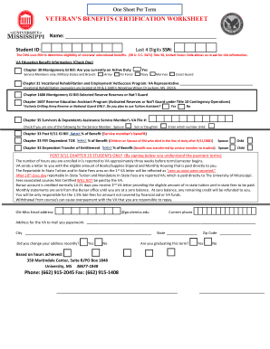 Veteran's Benefits Certification Worksheet