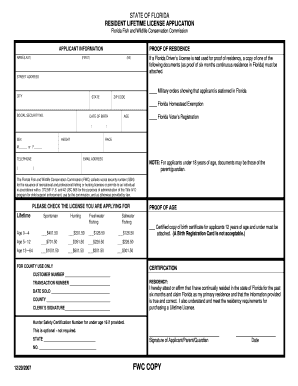 Florida Resident Lifetime License Application