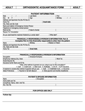 Adult Orthodontic Acquaintance Form