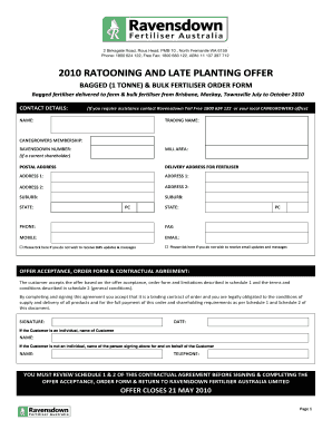 2010 Ratooning Fertiliser Order Form