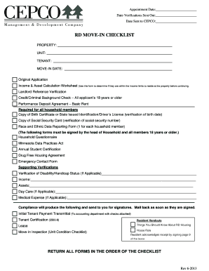 Moving house checklist pdf - RD MOVE-IN CHECKLIST - Cepco Management