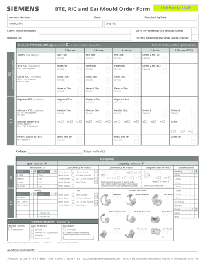Siemens BTE RIC and Ear Mould Order Form