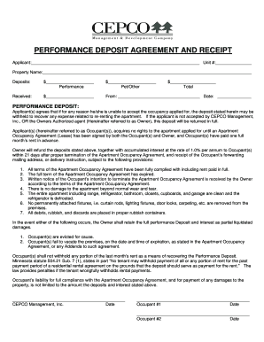 Performance Deposit Agreement and Receipt