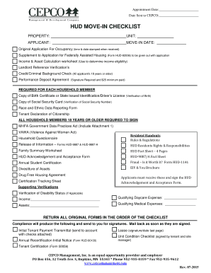 HUD Move-In Checklist