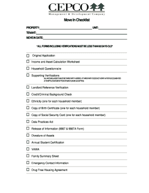 Move In Checklist