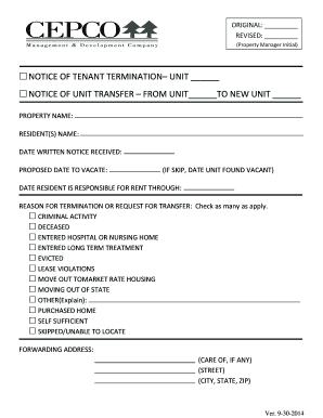 Notice of Tenant Termination or Transfer