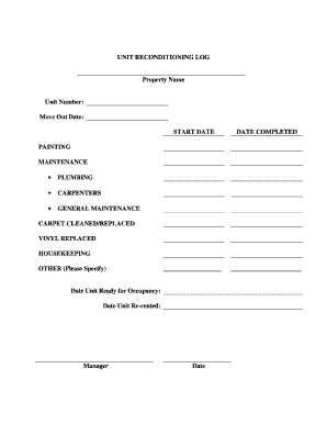 Unit Reconditioning Log