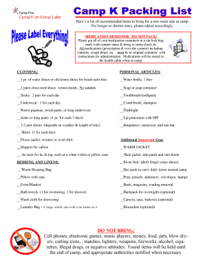 Camp Packing List