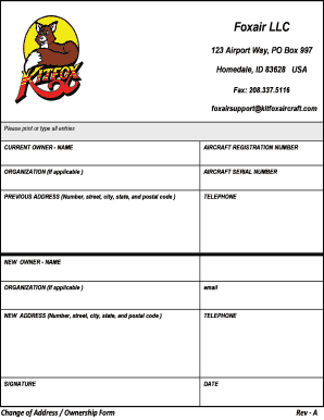 Aircraft Change of Address Ownership Form