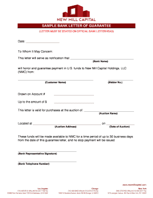 SAMPLE BANK LETTER OF GUARANTEE - New Mill Capital