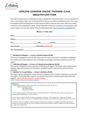 Lifelong Learning Online Training Class Registration Form