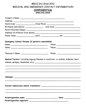 Medical and Emergency Contact Information Form