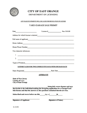 Yard Garage Sale Permit