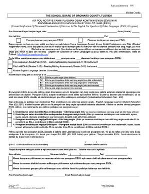 Parent Notification Of Placement In ESOL Program