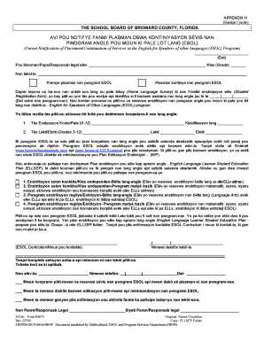 Parent Notification of Placement in ESOL Program