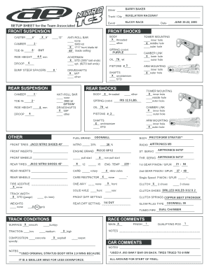 RC Car Setup Sheet