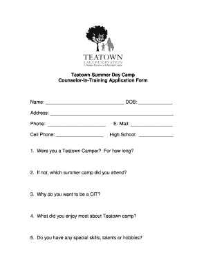 CounselorInTraining Application Form - teatown