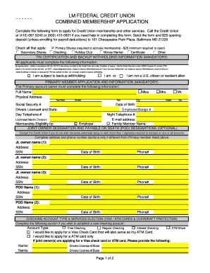 LM Federal Credit Union Membership Application