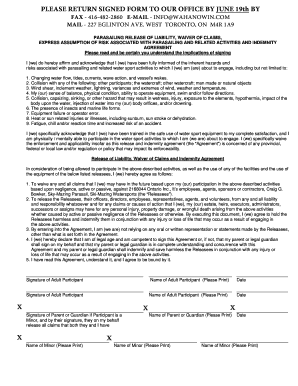 Parasailing Liability Waiver Form