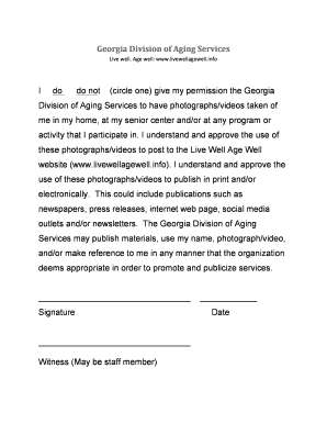 Georgia Division of Aging Services Photo Consent Form