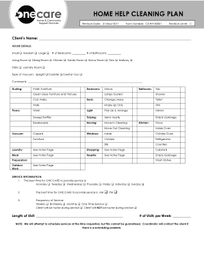 Home Help Cleaning Plan