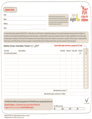 Sponsor Form for Action for Children