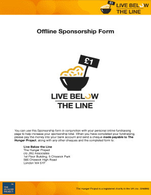 Sponsorship Form for The Hunger Project