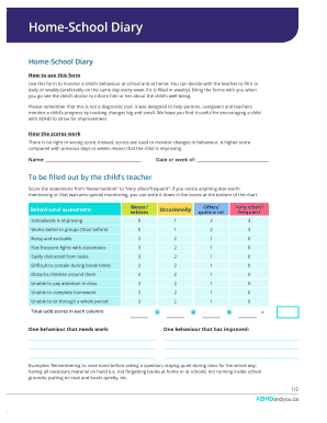 Home-School Diary for ADHD Monitoring