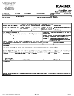 Closed End Loan Disclosure Statement