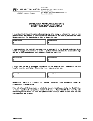 Credit Life Coverage Borrower Acknowledgment
