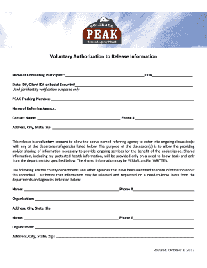 Voluntary Authorization to Release Information