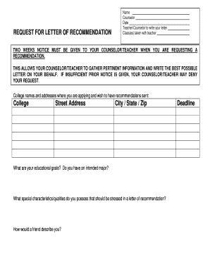 Request for Letter of Recommendation