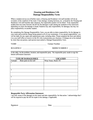 Damage Responsibility Form