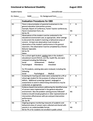 Emotional or Behavioral Disability Evaluation Form