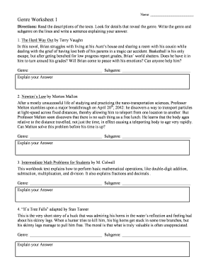 Genre Worksheet 1 - Fill and Sign Printable Template Online