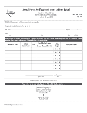 Montgomery County Home School Notification Form