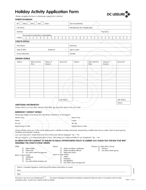 Holiday Activity Application Form