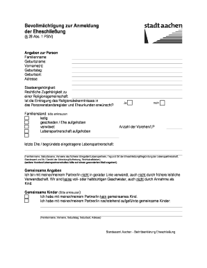 Bevollmächtigung zur Anmeldung der Eheschließung